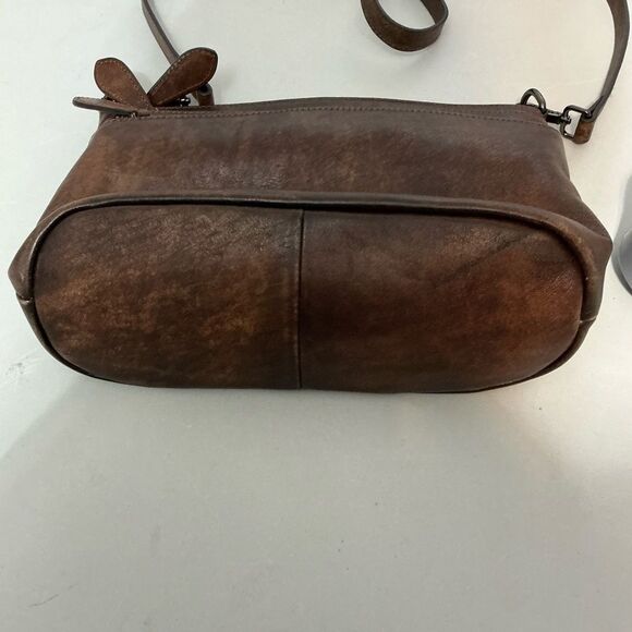 HESHE Brown Leather Shoulder Bag Multi-Pocket Handbag - Picture 4 of 8